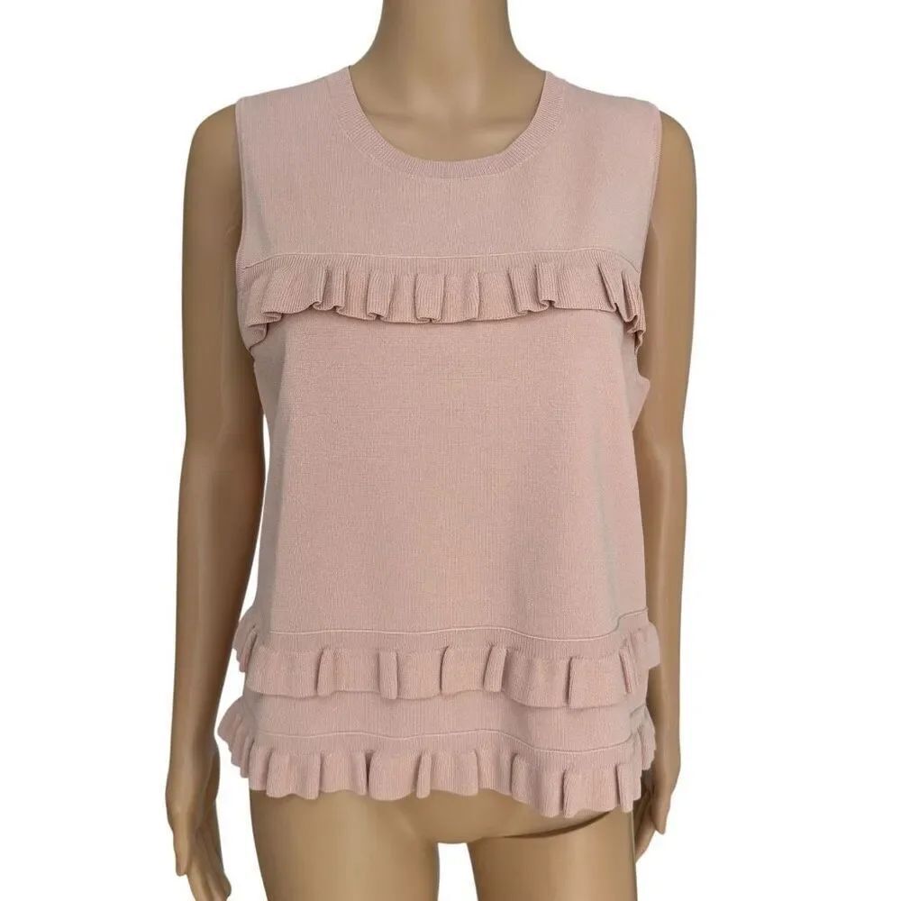 Ann Taylor dusty pink/tan Sleeveless Ruffle Blouse Top size L